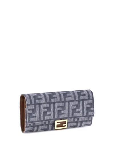 Fendi Denim-effect Ff Jacquard Uette Continental Wallet With Chain Bags
