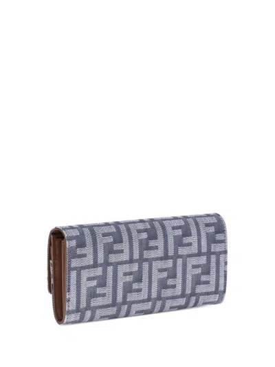 Fendi Denim-effect Ff Jacquard Uette Continental Wallet With Chain Bags
