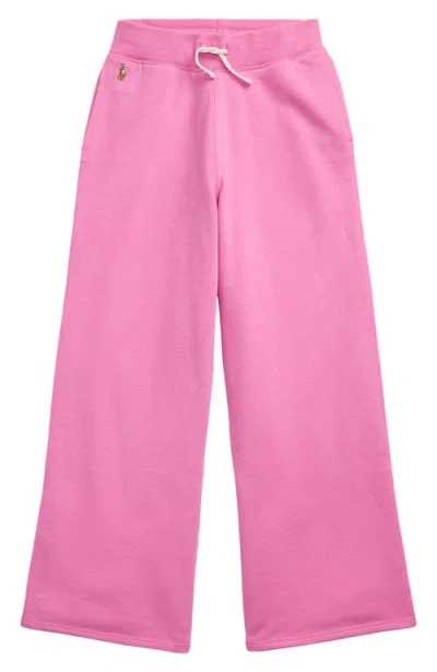 Polo Ralph Lauren Kids' French Terry Wide Leg Pants In Pink