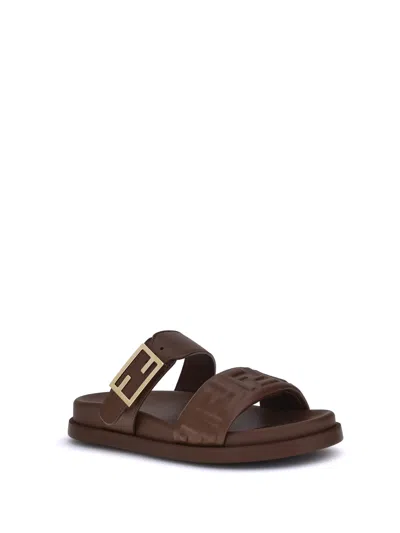 Fendi Slide Sandals With Buckle Detail And Flat Sole