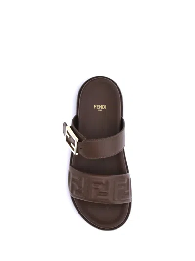Fendi Slide Sandals With Buckle Detail And Flat Sole