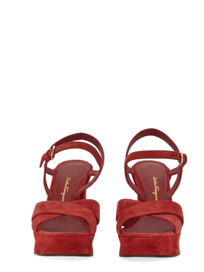 Ferragamo Sonya Platform Sandal With Block Heel In Red