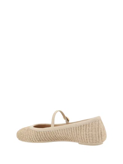 Gianvito Rossi Carla Leather-trimmed Raffia Mary Jane Ballet Flats