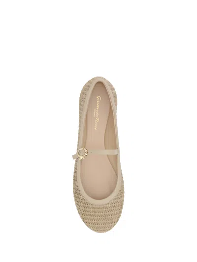 Gianvito Rossi Carla Leather-trimmed Raffia Mary Jane Ballet Flats