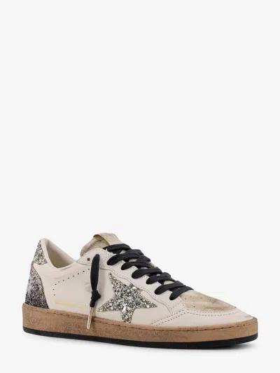Golden Goose Ball Star Sneakers In Vintage Effect Leather And Suede With Glittered Star And Heel Tab In White