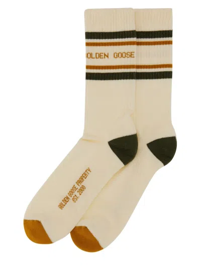 Golden Goose Striped Ribbed Cuffs Socks In Neutral