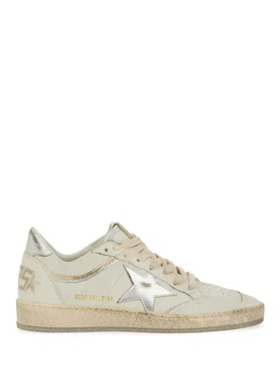 Golden Goose Ball-star White Leather Sneakers With Silver Star And Heel
