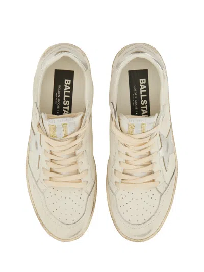 Golden Goose Ball-star White Leather Sneakers With Silver Star And Heel