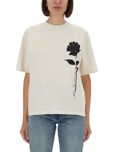 Golden Goose Deluxe Brand Rose Printed Crewneck T-shirt In White