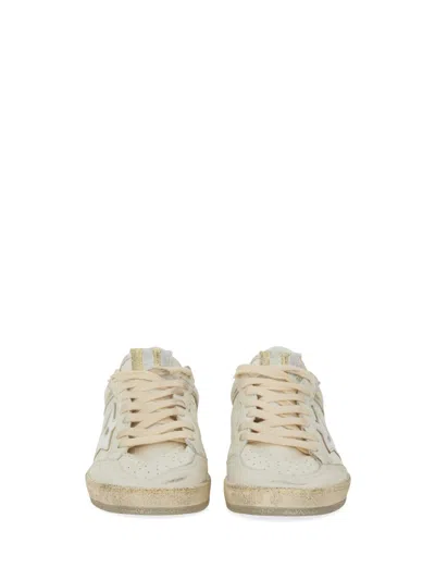 Golden Goose Ball-star White Leather Sneakers With Silver Star And Heel