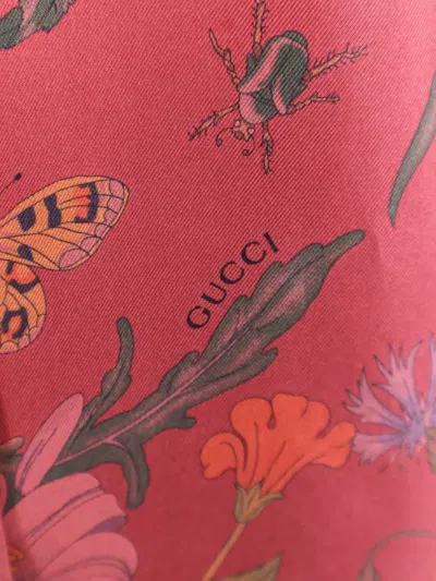 Gucci Silk Shirt With Flora Print And Tie Bow In Red