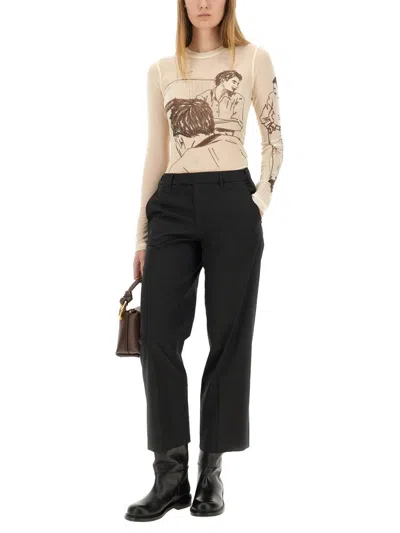 Jw Anderson Sheer Graphic Print Top With Long Sleeves In White