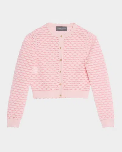 Monique Lhuillier Scallop Knit Crop Cardigan In Pink