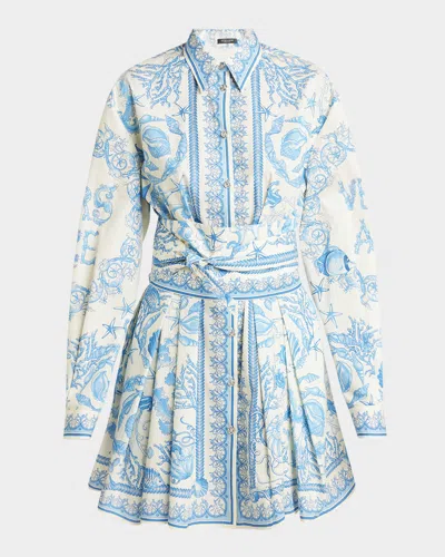 Versace Underwater Barocco Long Sleeve Cotton Poplin Shirtdress