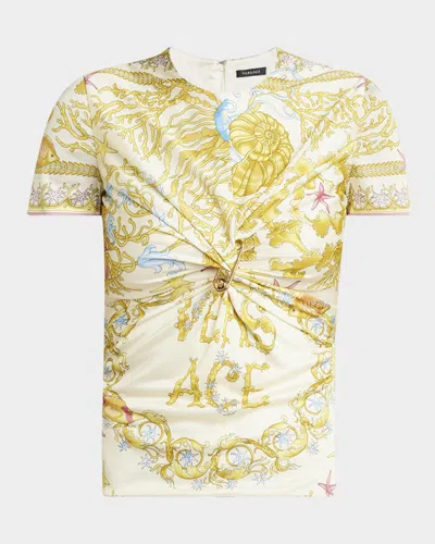 Versace Underwater Barocco Safety Pin Gathered Top