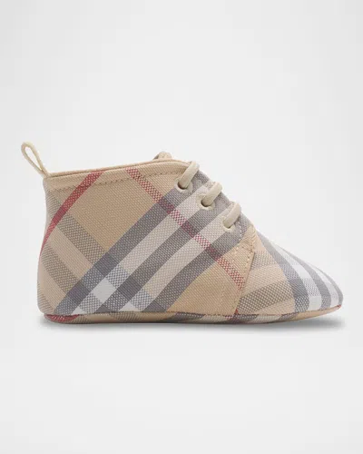 Burberry Kids Check-pattern Lace-up Crib Shoes In Neutral