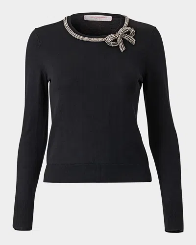 Carolina Herrera Crystal Bow Crewneck Sweater