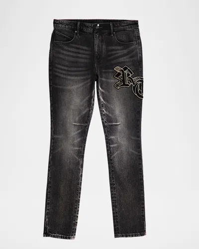 Rta Men's Bryant Chenille-logo Skinny Jeans In Black
