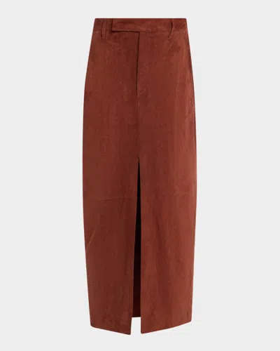 Brunello Cucinelli Suede Sartorial Skirt With Front Slit