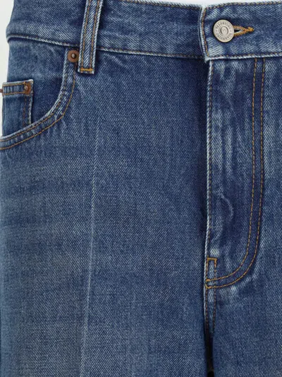 Valentino Heart Court Straight Jeans With Embroidered Hem In Blue