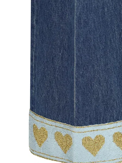 Valentino Heart Court Straight Jeans With Embroidered Hem In Blue