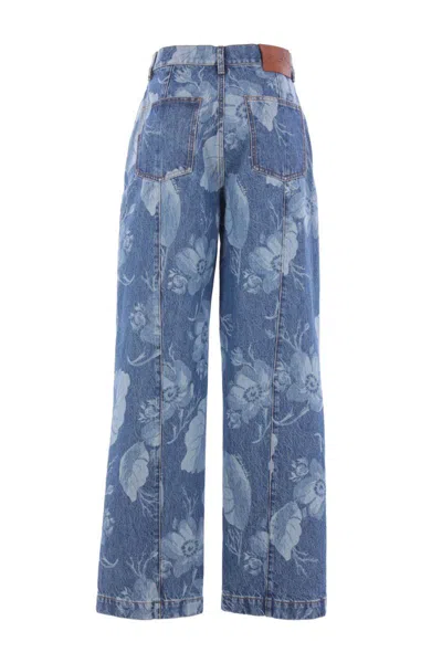 Fendi Floral Printed Straight-leg Long Jeans In Blue