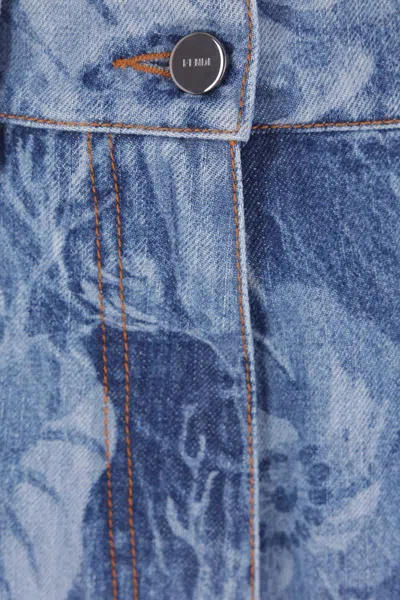 Fendi Floral Printed Straight-leg Long Jeans In Blue