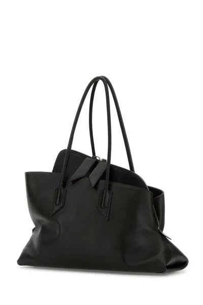 Attico Black Leather Medium La Passeggiata Shoulder Bag In Black