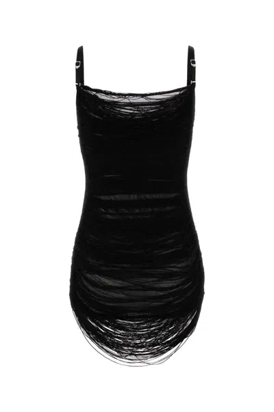 Attico Asymmetric Hem Mini Dress With Charleston Effect In Black