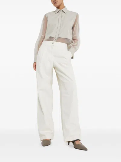 Brunello Cucinelli Grey Nappa Leather Shiny Strap City Slingback