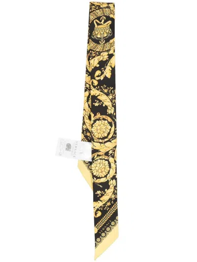 Versace Barocco Print Twill Silk Scarf In Yellow