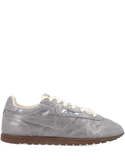 Autry Suede Sneakers With Metallic Finish And Flat Sole In Gray