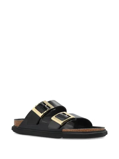 Birkenstock Arizona Droplet Buckle High Shine Black Slides In Black