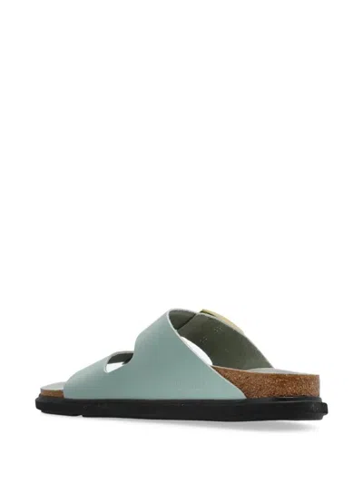 Birkenstock Contoured Leather Sandals With Adjustable Metallic Buckles In Green