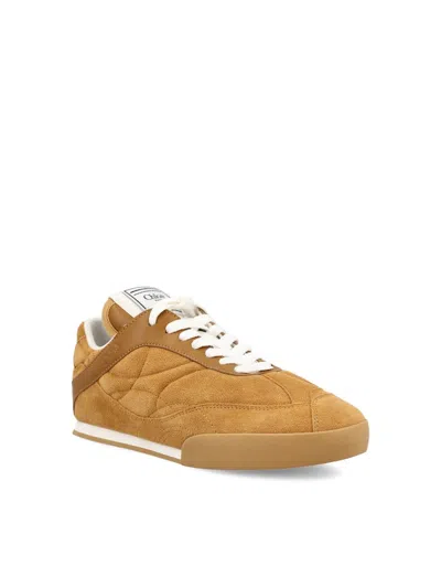 Chloé Women 'kick' Beige Low Top Sneakers With Logo Patch On The Tongue In Suede Woman In Brown