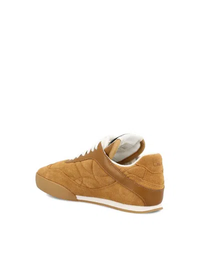 Chloé Women 'kick' Beige Low Top Sneakers With Logo Patch On The Tongue In Suede Woman In Brown