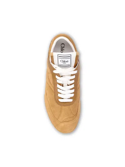 Chloé Women 'kick' Beige Low Top Sneakers With Logo Patch On The Tongue In Suede Woman In Brown