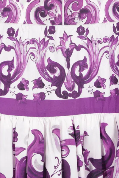 Dolce & Gabbana Violet Long Skirt With Ruffle Hem And All-over Floral Motif In Cotton Woman In Purple