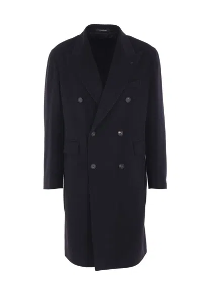 Tagliatore Black Double-breasted Coat With Four Pockets In Black