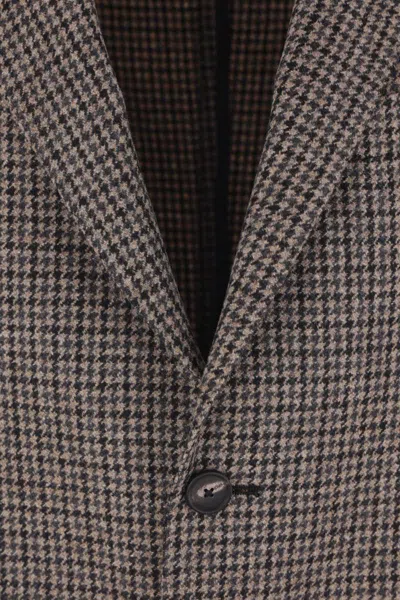 Tagliatore Classic Houndstooth Wool Blazer With Notched Lapels And Button Closure In Gray