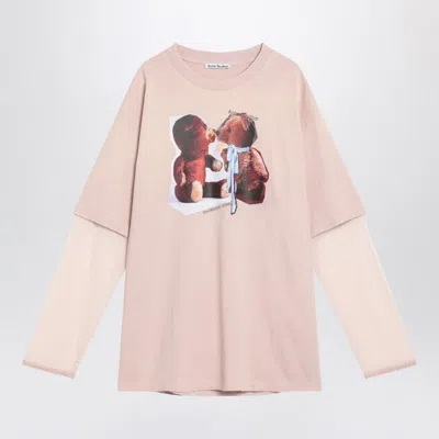 Acne Studios Pink Violet Layered T-shirt With Print In Pink