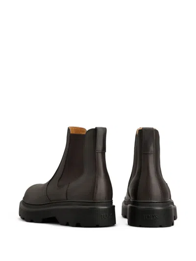 Tod's Chunky Sole Leather Ankle Boots With Elastic Panels