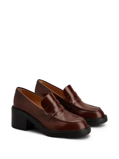 Tod's Leather Heeled Penny Loafers Shoes