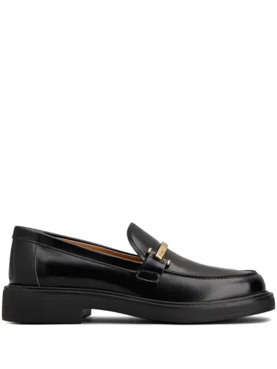 Tod's Leather Loafers With Metal Bar Shoes In Black