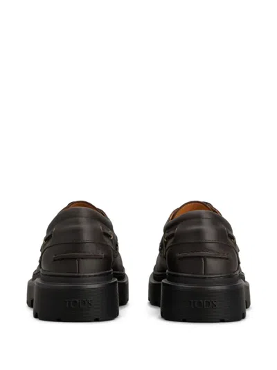 Tod's Leather Loafers Designed For Nautical Wear In Black
