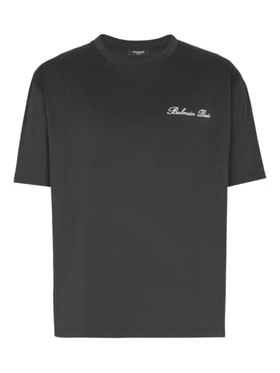 Balmain Logo Embroidered Crewneck T-shirt In Black