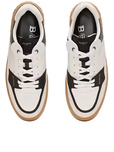 Balmain B-court Flip Leather Trainers In Gray