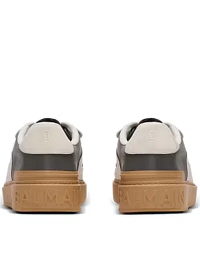 Balmain B-court Flip Leather Trainers In Gray