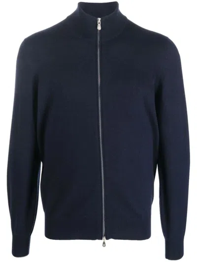 Brunello Cucinelli Cashmere High Neck Zip-up Cardigan In Blue