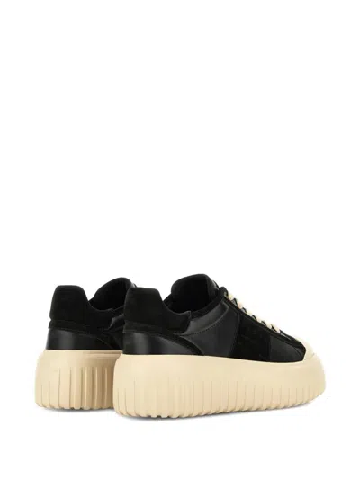 Hogan Leather And Suede Sneakers With Contrasting Sole In Black
